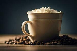 caffè fagioli e un' tazza di caffè. ai-generato foto