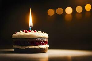 un' compleanno torta con un' singolo candela. ai-generato foto