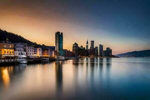 il città orizzonte a tramonto nel hong. ai-generato foto