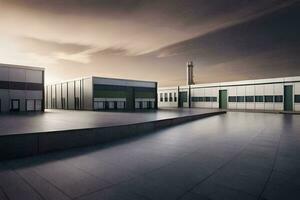 un' grande industriale edificio con un' cielo nel il sfondo. ai-generato foto