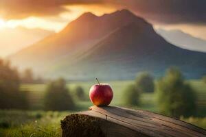 foto sfondo il cielo, montagne, mela, tramonto, mela, Mela albero, mela, Mela. ai-generato
