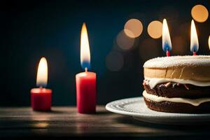 un' torta con candele su un' piatto. ai-generato foto