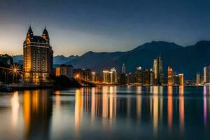 il città di shanghai a notte. ai-generato foto