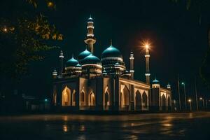 il bellissimo moschea a notte. ai-generato foto