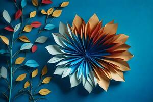 un' colorato carta fiore è fatto a partire dal le foglie e fiori. ai-generato foto