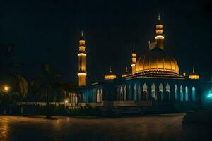 il moschea a notte nel il città. ai-generato foto