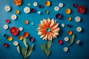 un' colorato fiore parete con carta fiori. ai-generato foto