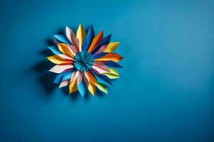 colorato origami fiore su blu sfondo. ai-generato foto
