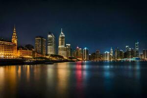 il città orizzonte a notte nel shanghai. ai-generato foto