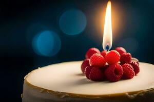 un' compleanno torta con un' singolo candela. ai-generato foto