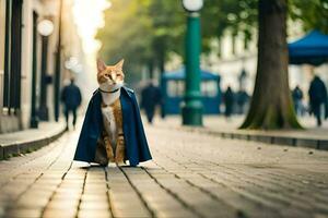 un' gatto indossare un' capo su un' strada. ai-generato foto