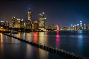 il città orizzonte a notte nel shanghai. ai-generato foto