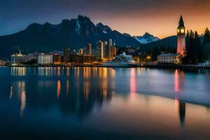 il città di vancouver è illuminato su a notte. ai-generato foto