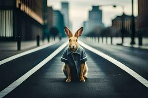 un' coniglio indossare un' camicia su il strada. ai-generato foto