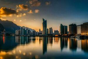 il città orizzonte a tramonto nel abu dhabi. ai-generato foto