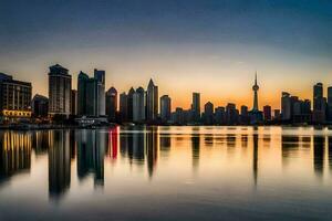 il orizzonte di dubai a tramonto. ai-generato foto