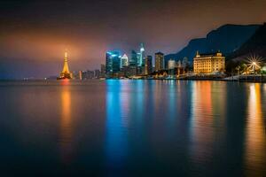 il città luci di shanghai a notte. ai-generato foto