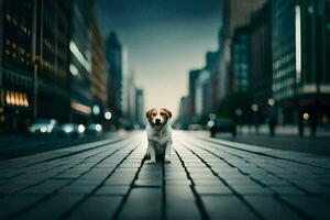 un' cane in piedi su un' strada nel un' città. ai-generato foto
