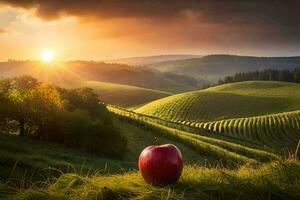 il Mela nel il tramonto. ai-generato foto