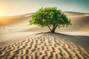 un' solitario albero nel il deserto. ai-generato foto