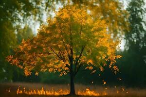 un' singolo albero è mostrato nel il mezzo di un' campo. ai-generato foto