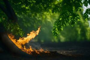 un' fuoco ustioni nel il foresta. ai-generato foto