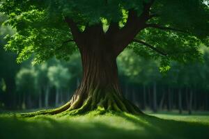 un' albero con radici nel il erba. ai-generato foto