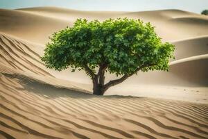 un' solitario albero nel il deserto. ai-generato foto