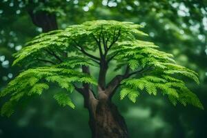 un' albero con verde le foglie nel il foresta. ai-generato foto