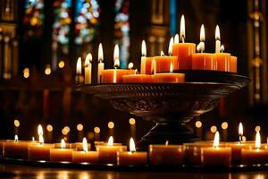 candele nel un' Chiesa. ai-generato foto