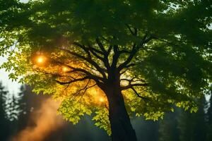 un' albero con Fumo In arrivo a partire dal esso. ai-generato foto