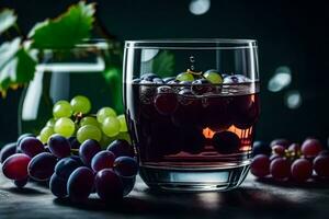 un' bicchiere di vino con uva. ai-generato foto