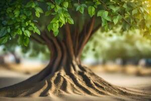 un' albero con radici in crescita su di il terra. ai-generato foto