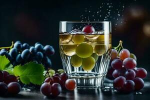 un' bicchiere di vino con uva e uva. ai-generato foto