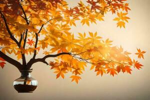 un' vaso con un' albero nel esso con autunno le foglie. ai-generato foto