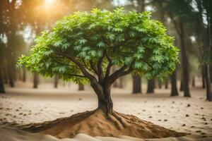 un' albero in crescita su di il terra nel il mezzo di un' deserto. ai-generato foto