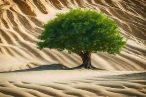 un' solitario albero nel il deserto. ai-generato foto