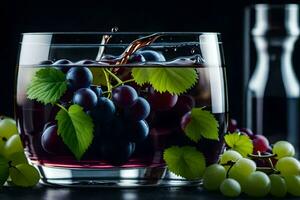 un' bicchiere di vino con uva e uva. ai-generato foto