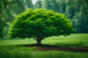 un' albero è mostrato nel un' verde campo. ai-generato foto