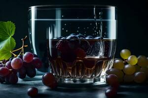 un' bicchiere di acqua con uva e uva. ai-generato foto