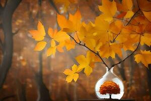 foto sfondo autunno, foglie, albero, vaso, vaso, autunno, autunno foglie,. ai-generato
