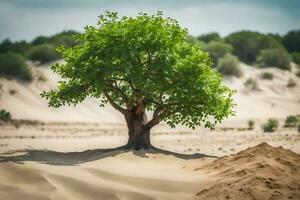 un' solitario albero nel il mezzo di un' deserto. ai-generato foto