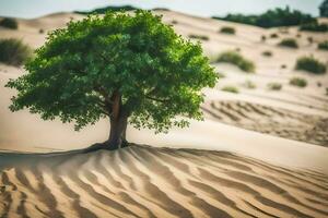 un' solitario albero nel il deserto. ai-generato foto