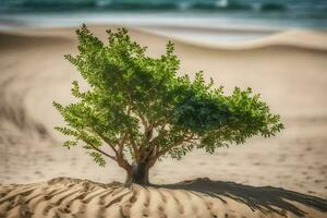 un' solitario albero nel il sabbia dune. ai-generato foto