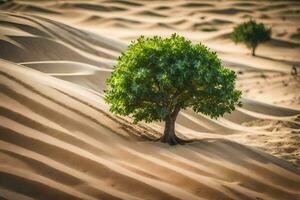 un' solitario albero nel il deserto. ai-generato foto