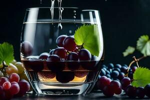 un' bicchiere di vino con uva e le foglie. ai-generato foto