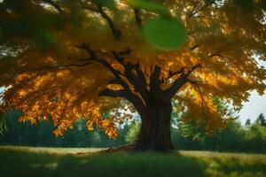 un' albero con giallo le foglie nel il sole. ai-generato foto