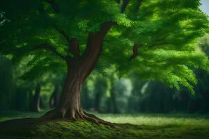 foto sfondo il cielo, alberi, erba, il foresta, il foresta, il alberi, il. ai-generato