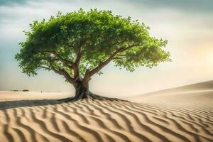 un' solitario albero nel il deserto. ai-generato foto