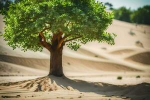 un' solitario albero nel il deserto. ai-generato foto